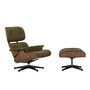 Vitra - Lounge Chair & Ottoman, black / polished, natural walnut, Premium F leather, khaki (new dimensions)