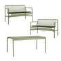 HAY - Palissade table + 2x dining bench with seat cushion, olive