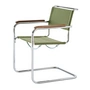 Thonet - S 34 V Armchair, chrome / reseda green (fabric Gabriel Nobel) / oiled walnut armrest