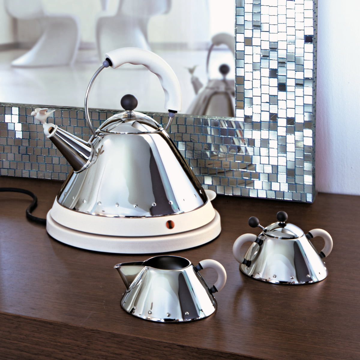 Alessi White Stainless Steel Cordless Electric Kettle UNI at FORZIERI