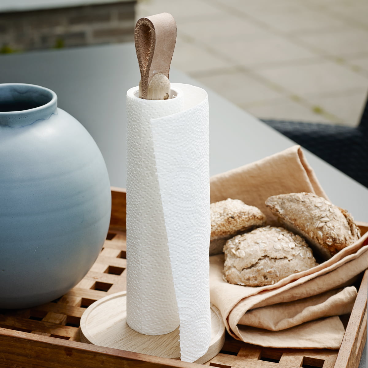 Paper towel holder from leather, wood / Kitchen roll holder