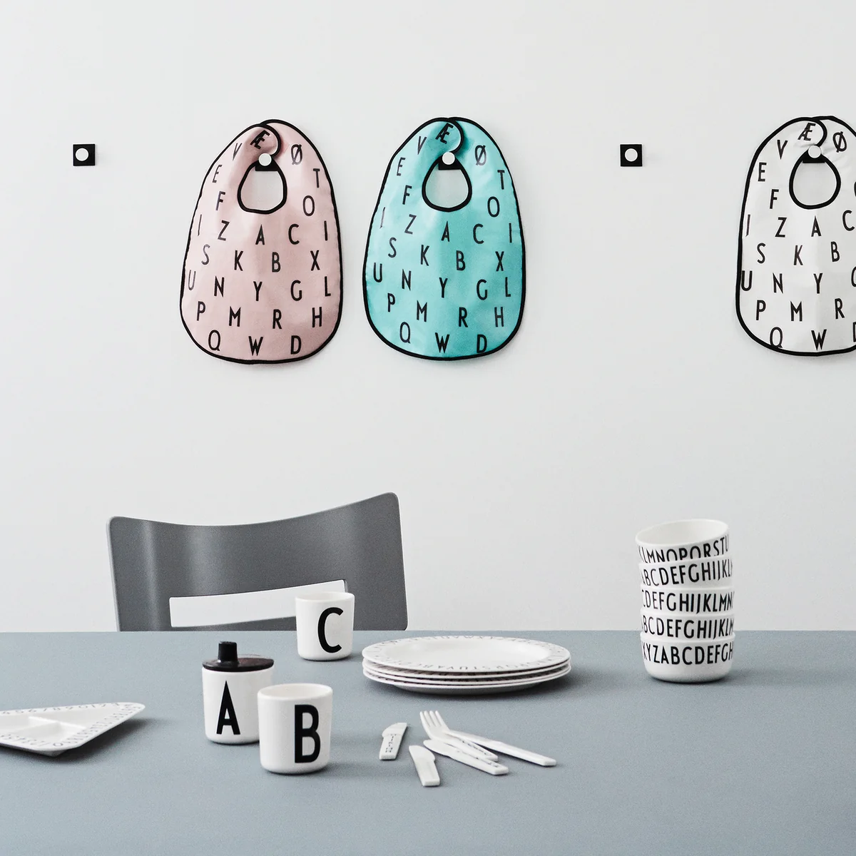 Children's tableware and toys with ABC