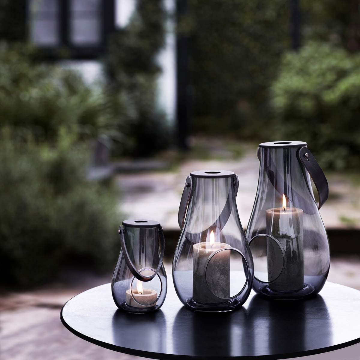 Holmegaard Design candle light lantern clear decorative lanterns for indoor and outdoor use 25cm lantern made of glass with leather handle 
