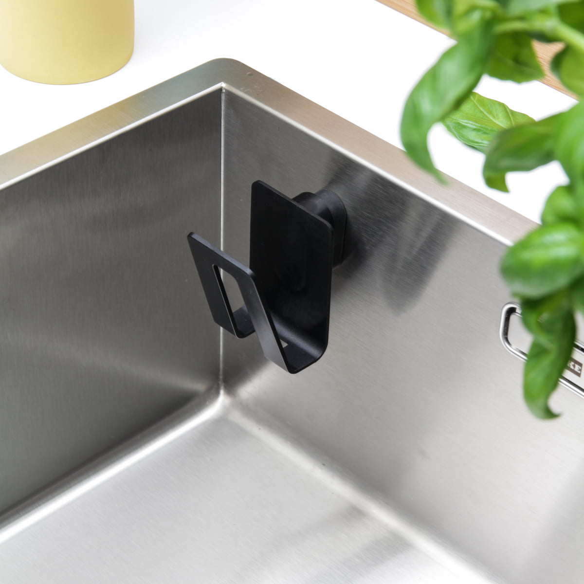 Happy Sinks Magnetic Sponge Holder for Sinks, Black or Stainless Steel