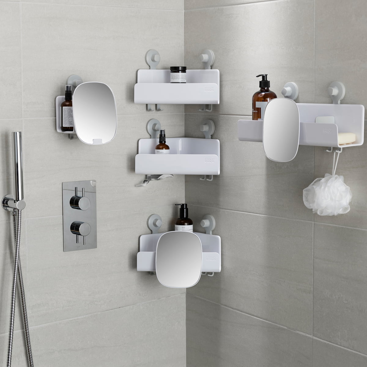 Joseph Joseph Easystore Large White Shower Shelf with Removable Mirror
