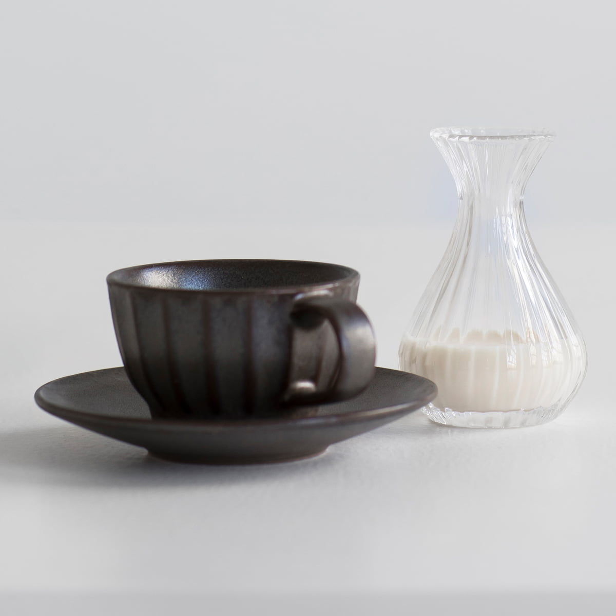 Inku Scalloped Ceramic Coffee Cup & Saucer Set, Mug for Espresso