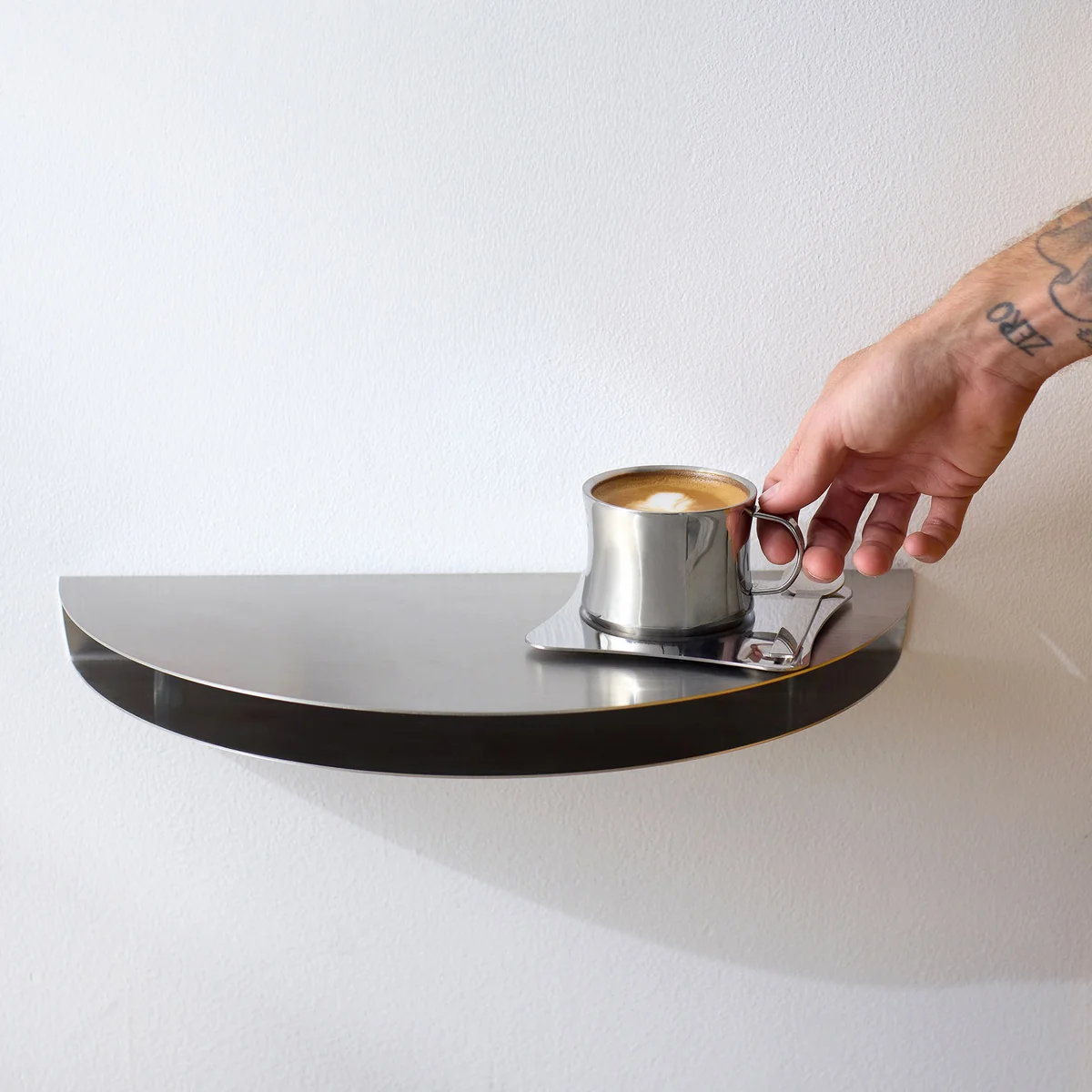 Moebe - Half Moon Wall shelf, 20 x 40 cm, stainless steel