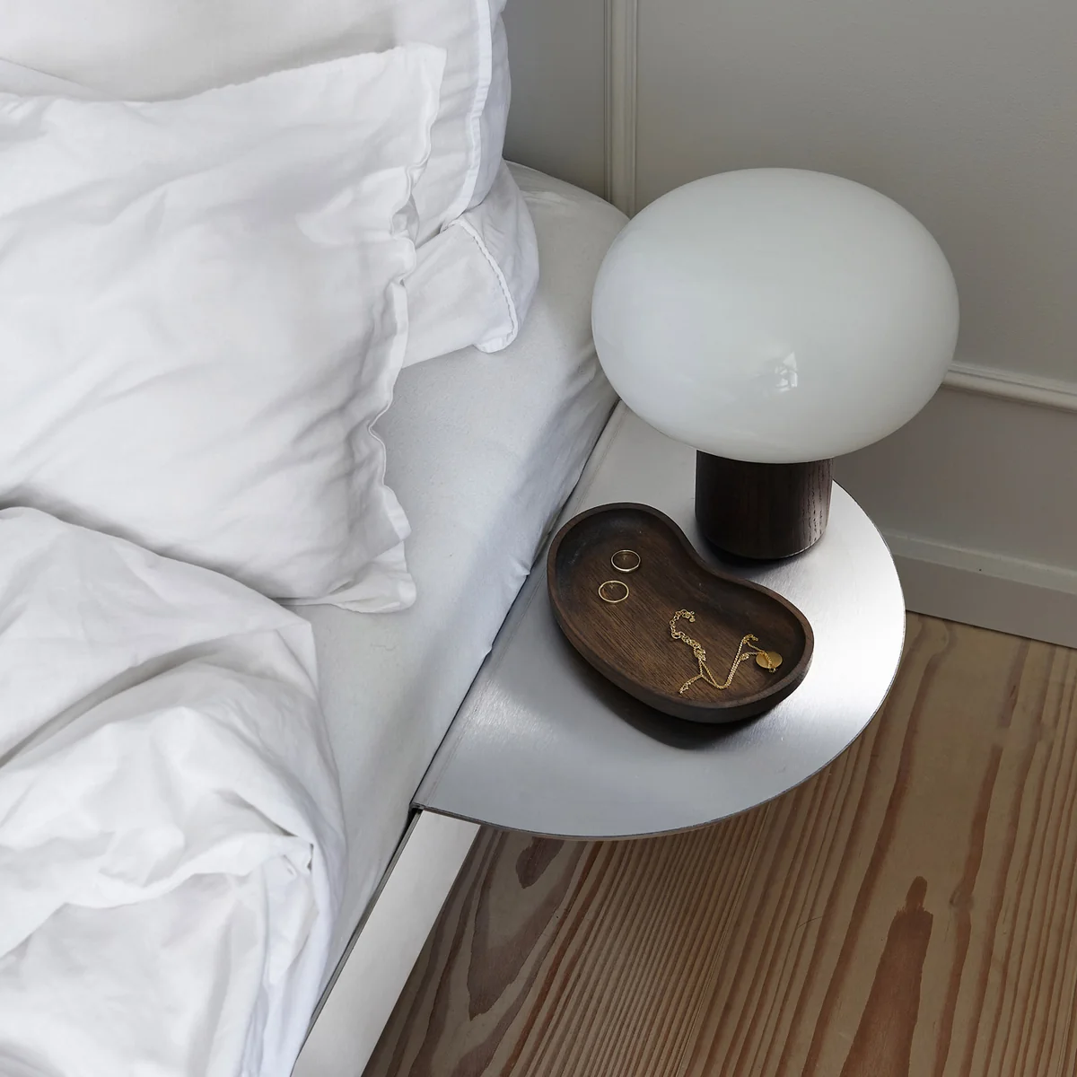 Moebe - Bedside table for bed, stainless steel