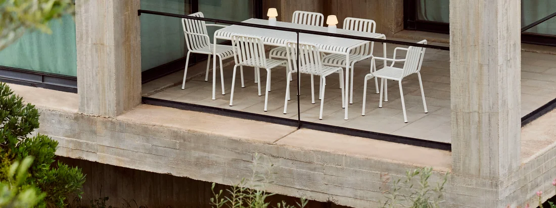 Group image of the Palissade collection of HAY Elegant garden furniture which transforms your outdoor area and combines functional and aesthetic aspects.