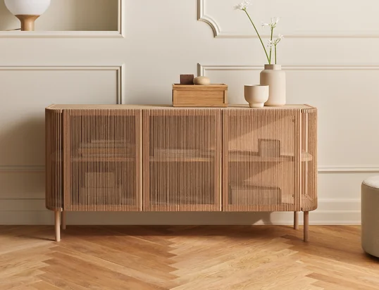 Cord sideboard, natural cord, white pigmented oak / oiled