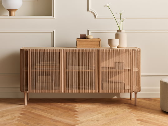 Cord sideboard, natural cord, white pigmented oak / oiled