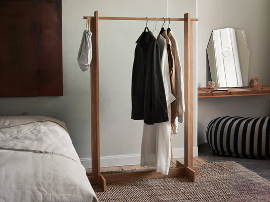 Bridge is inspired by architectural wooden structures and captivates with its airy, timeless, clean lines. The coat rack is made of FSC™-certified oak veneer with MDF core.