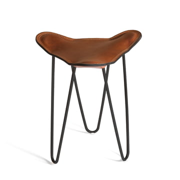 Ox Denmarq - Trifolium Stool, powder-coated steel, black / cognac leather
