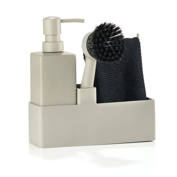Joseph Joseph Palm Scrub Dish Brush Soap Dispensing Set with Holder, Gray  3.5-inches