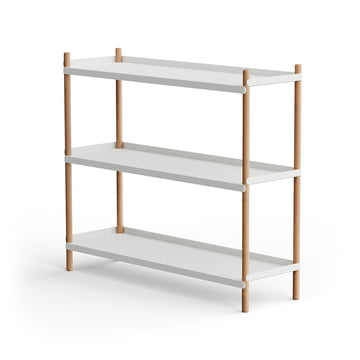 NINE - Inline Floor standing shelf, oak / polished stainless steel