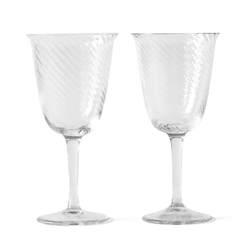 2 Clear Crystal Modern Wine Glasses- Embossed Swirl Art Glass Stemware  Goblets