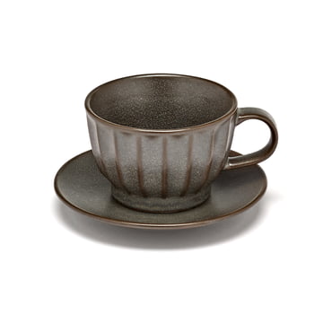 Inku Scalloped Ceramic Coffee Cup & Saucer Set, Mug for Espresso