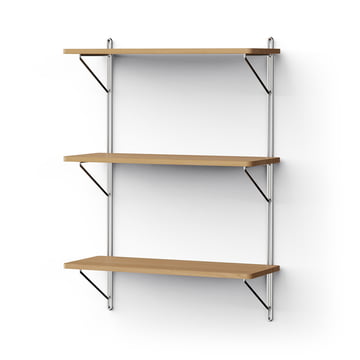 NINE - Inline Floor standing shelf, oak / polished stainless steel