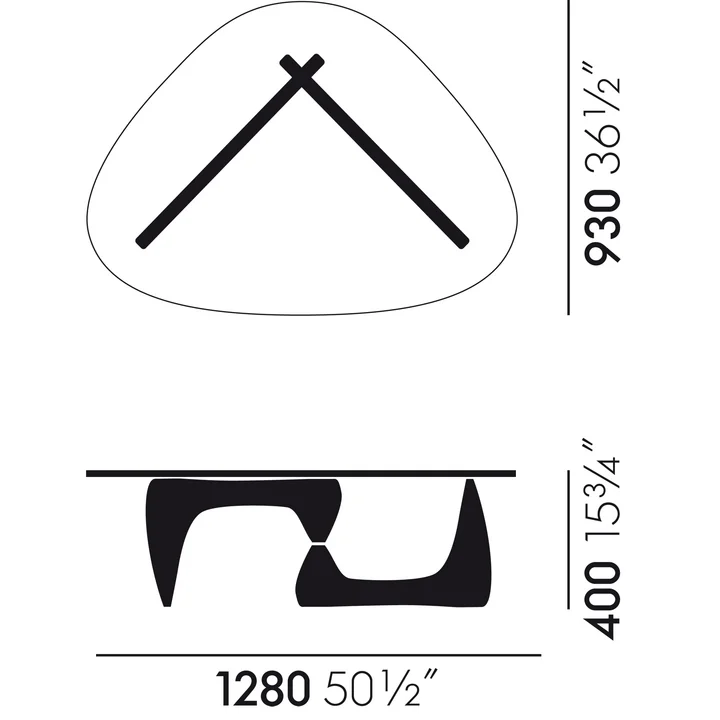 Technical drawing with dimensions of the Vitra Coffee Table s