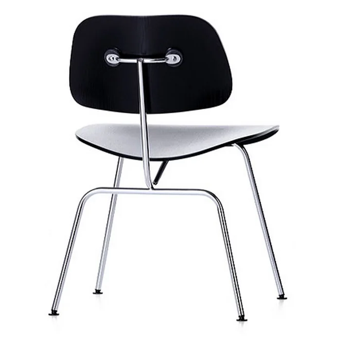 The Vitra Plywood Group DCM chair in black ash / stainless steel