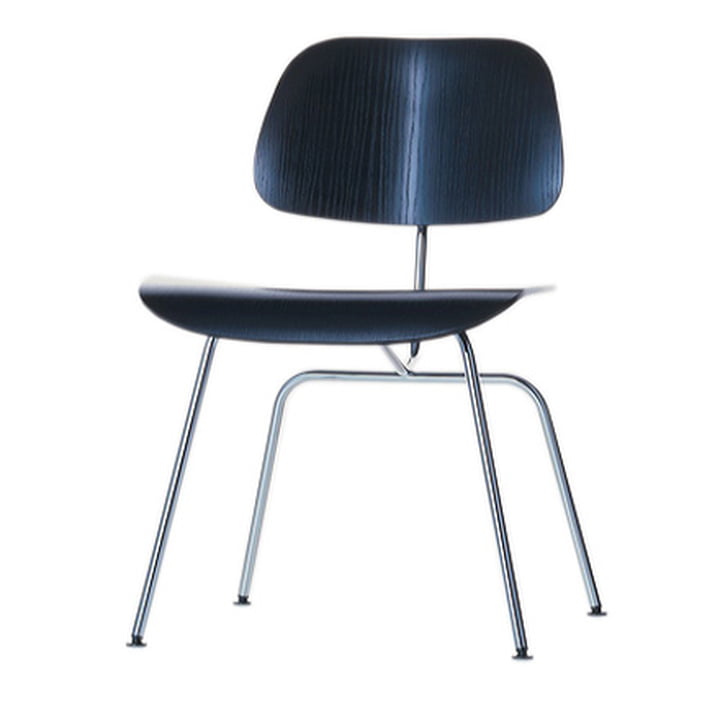 The Vitra Plywood Group DCM chair in black ash / stainless steel