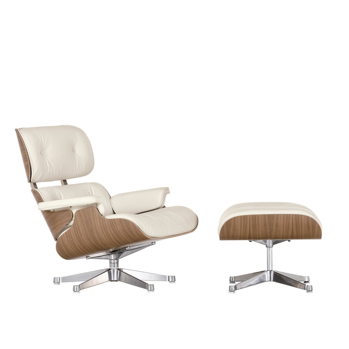 Vitra Lounge Chair + Ottoman - walnut, white, polished