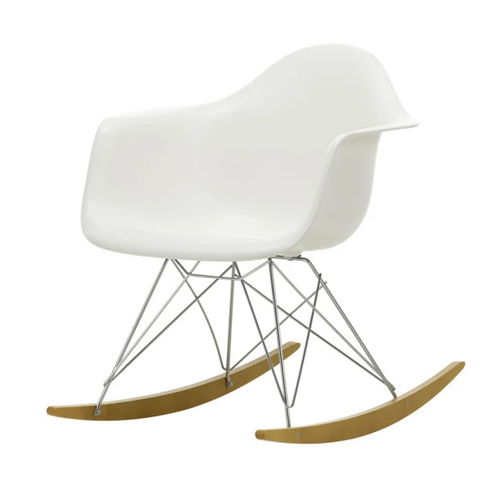 Eames Plastic Armchair RAR from Vitra in yellowish maple / chrome / white