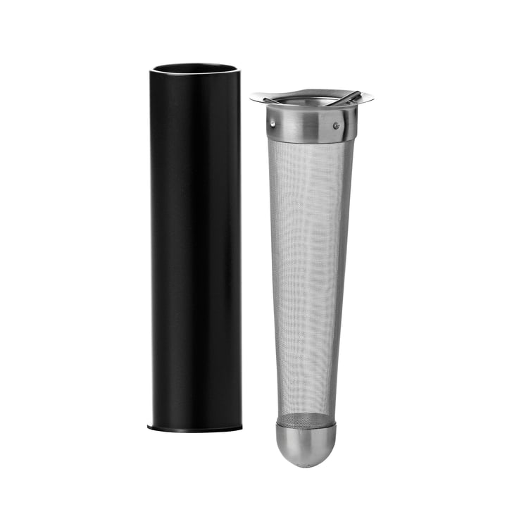 The Stelton tea strainer is made of stainless steel and plastic