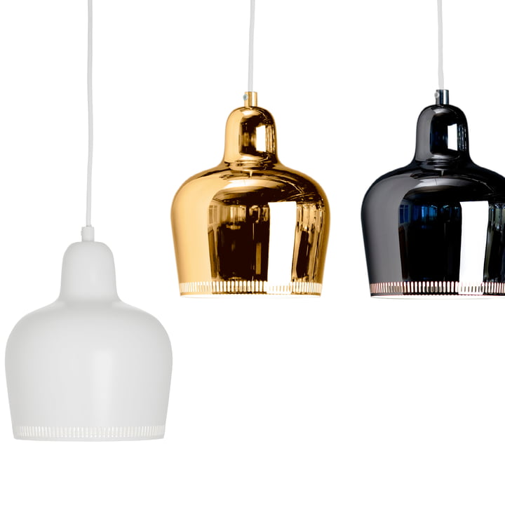 The A 330S Golden Bell pendant light from Artek in shiny colours