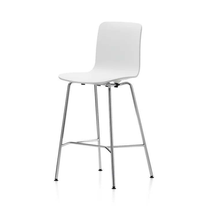 Hal Bar stool, medium, white / chrome / black plastic glides from Vitra