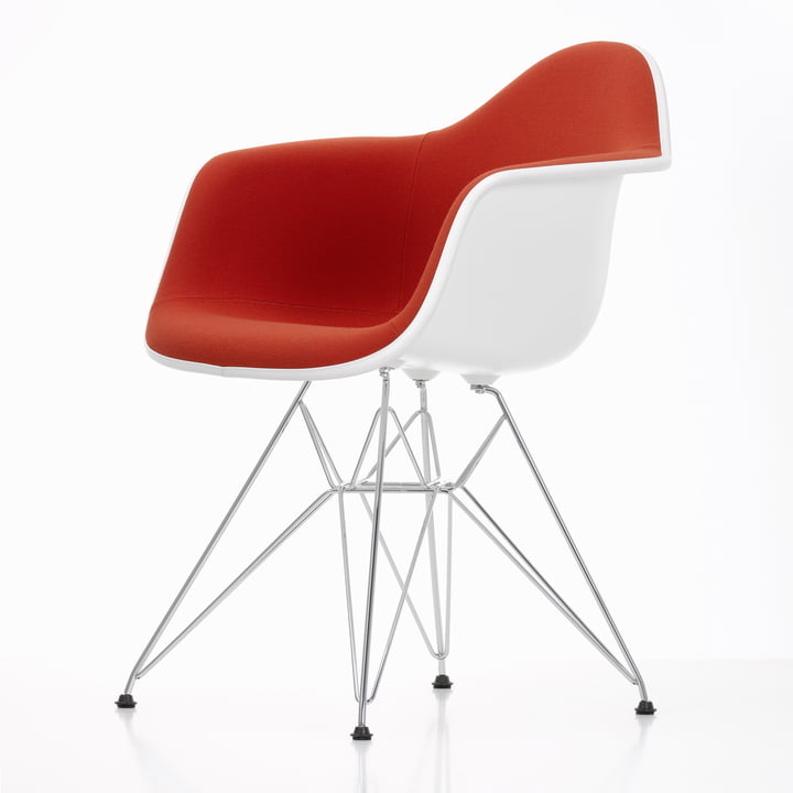 Eames Plastic Armchair DAR - Full upholstery, Hopsak red/orange