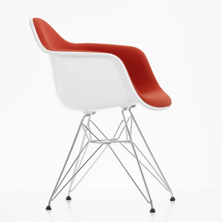 Eames Plastic Armchair DAR - Full upholstery, Hopsak red/orange