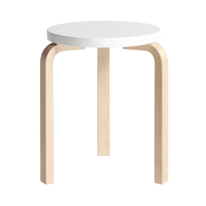 Artek - Stool 60 , white lacquered, natural birch