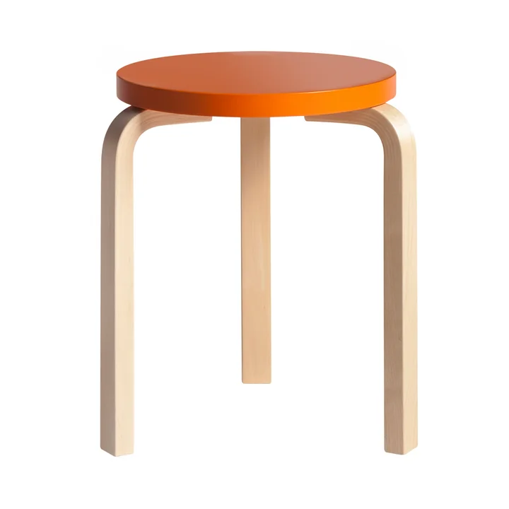 Artek - Stool 60 , orange lacquered / natural birch