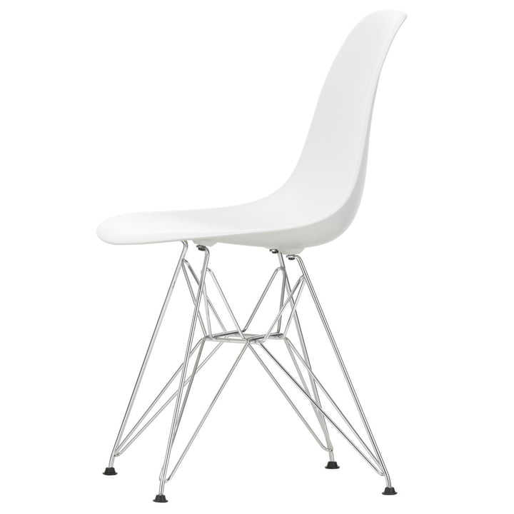 Eames Plastic Side Chair DSR by Vitra in chromed / white