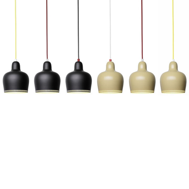 The A 330S Golden Bell pendant luminaires from Artek in matt colours