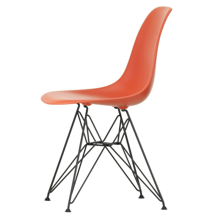 Eames Plastic Side Chair DSR by Vitra in basic dark / poppy red