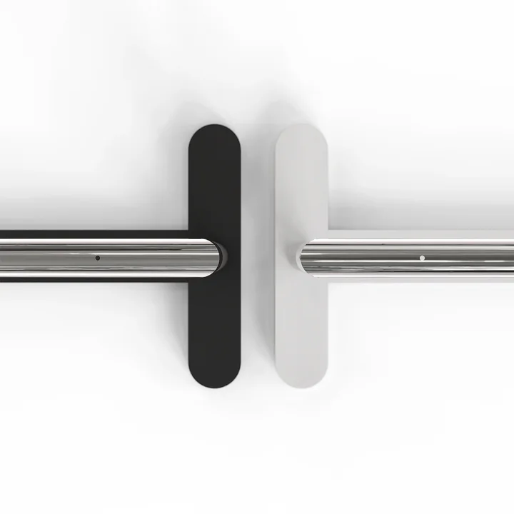 The Bukto Clothes rack in white or black with polished stainless steel