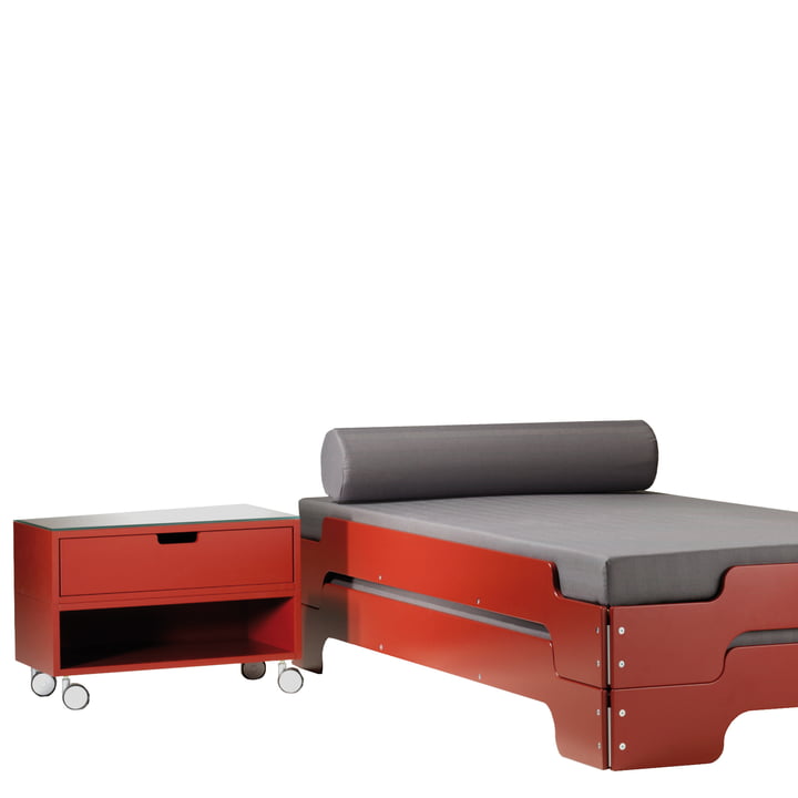 Modular Bedside Table and Stacking Bed in Red