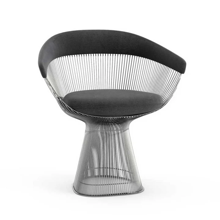 Knoll - Platner Armchair small, polished nickel / graphite (Velvet)