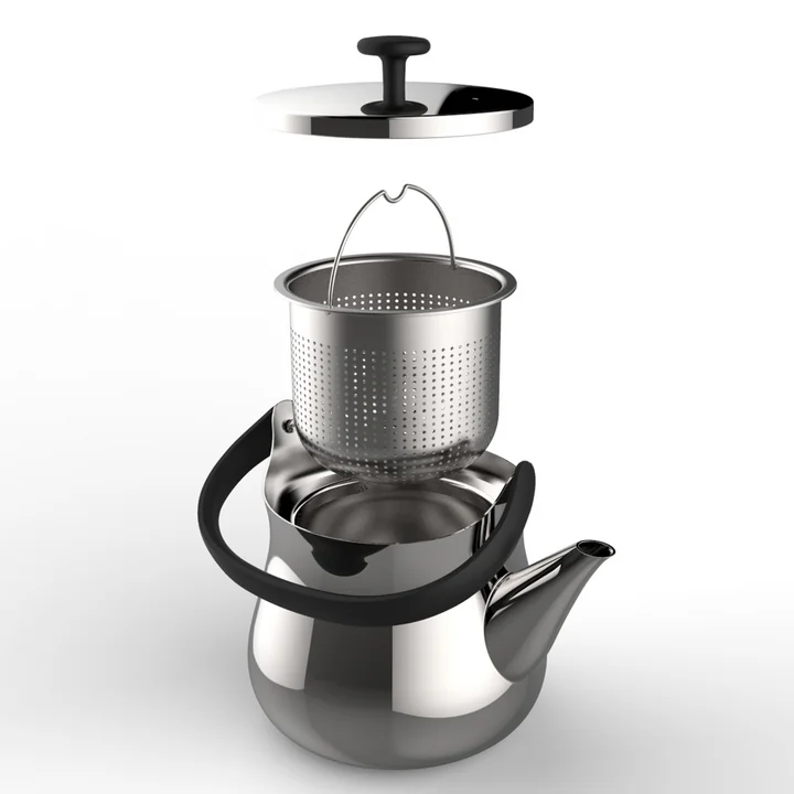 Individual parts of the Cha kettle from Alessi