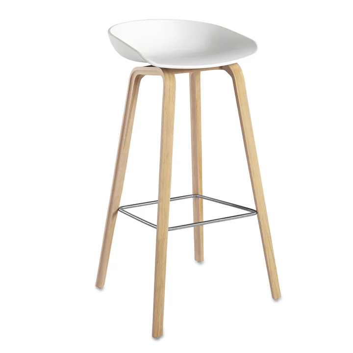 About A Stool AAS 32 H85 from HAY Frame oak (soaped) / seat shell white, plastic glides