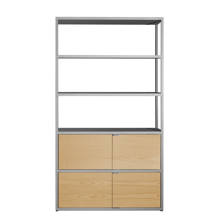 Hay - New Order Shelf, vertical, light grey with oak doors