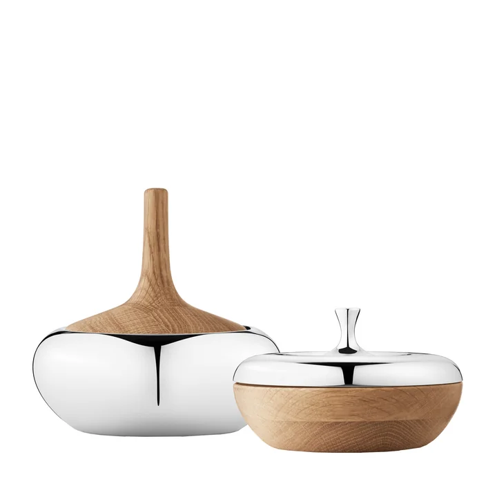 HK bonbonnières made of stainless steel and oak wood by Georg Jensen