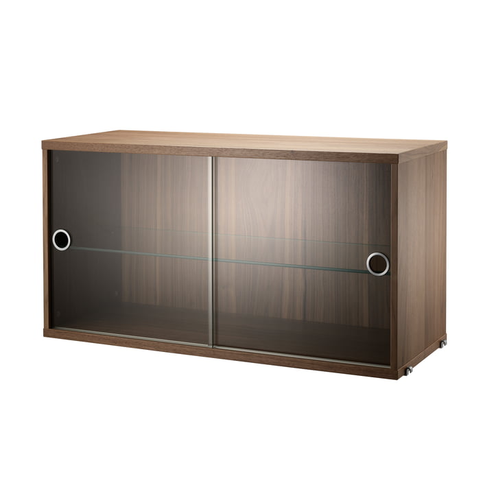 Display cabinet with sliding doors in glass 78 x 30 cm from String in walnut