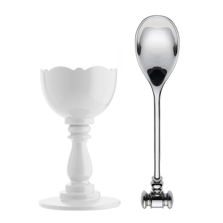 Dressed Egg cup and egg spoon, white from Alessi