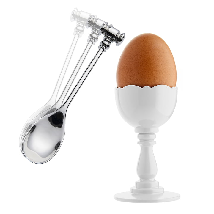 Dressed egg cup and egg spoon by Alessi