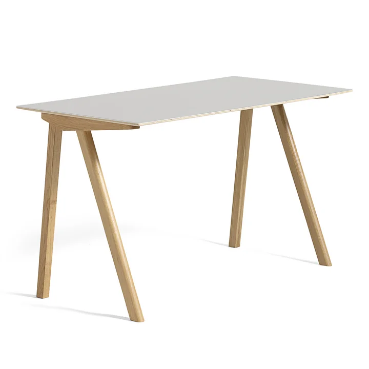 Copenhague CPH90 Desk 130 x 65 cm, soaped oak with linoleum in cream white (Mushroom 4176) by HAY