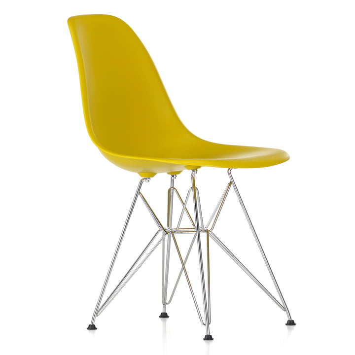 Vitra - Eames Plastic Side Chair DSR, chromed / mustard, felt glides black