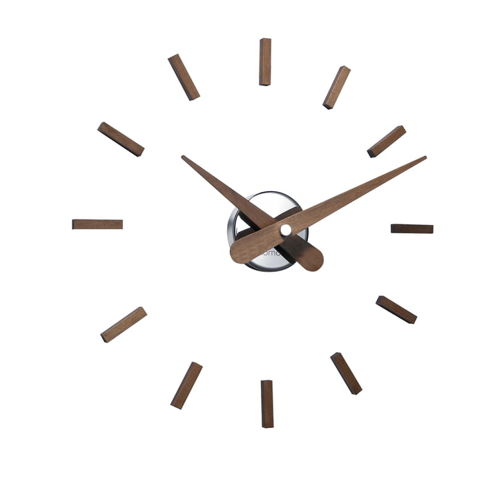 Sunset wall clock by nomon with 12 hour signs of walnut wood